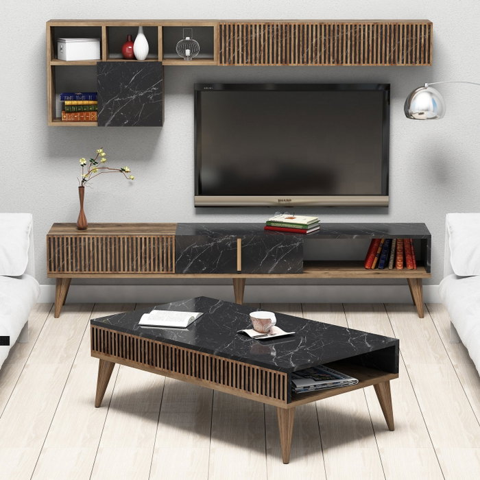 Hanah Home Milan Juego de Muebles para Sala de Estar Nogal y Negro Hanah Home Milan Juego de Muebles para Sala de Estar Nogal y Negro